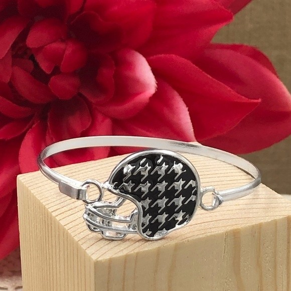 🌼 Houndstooth Football Helmet Silver Alabama Bracelet - Picture 1 of 2